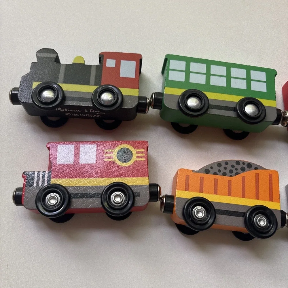 Lot of 6 Melissa and Doug Wooden Magnetic Train Car Replacements
